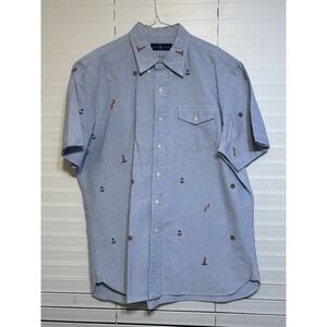 Polo Ralph Lauren Button Down Shirt Short Sleeve Embroidered Blue Mens Large